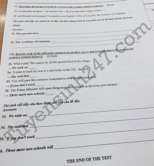 Dap an de thi vao lop 10 mon Anh TPHCM nam 2016