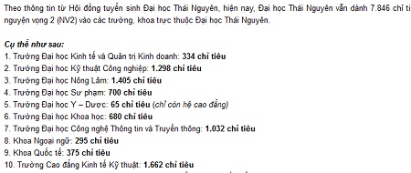 Thông báo về việc xét tuyển của ĐH Thái Nguyên rất chung chung.
