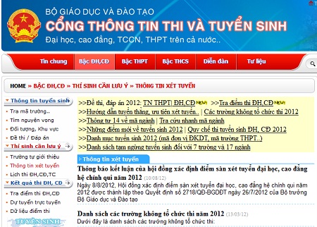Chưa có một thông tin xét tuyển nào được các trường cập nhật lên cổng thông tin