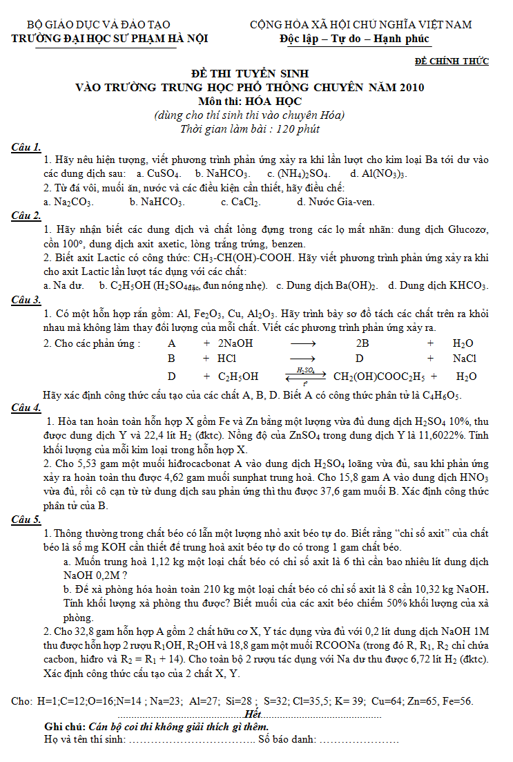 Điểm thi lớp 10 năm 2012 33aed13e6711c4dd76dbc6e19bb40870 43000352.supham Đề thi tuyển sinh vào lớp 10 môn hóa đại học sư phạm hà nội