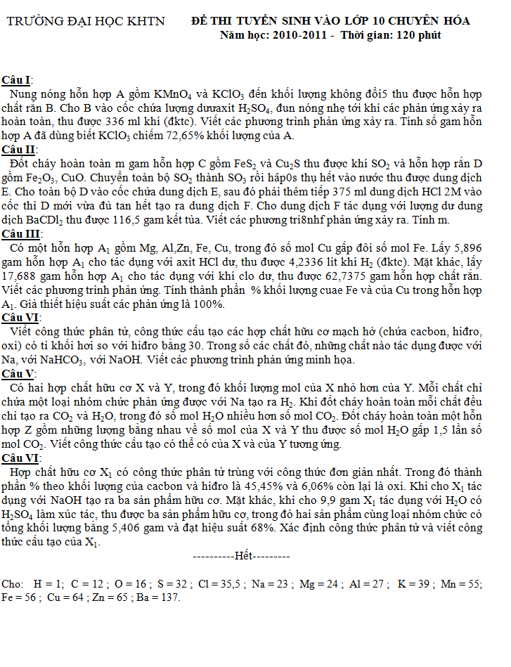 Điểm thi lớp 10 năm 2012 8951c455c336821f726eaa9dfa94a6b4 43022936.khtn Đề thi vào lớp 10 chuyên Hóa Đại học KHTN năm 2011