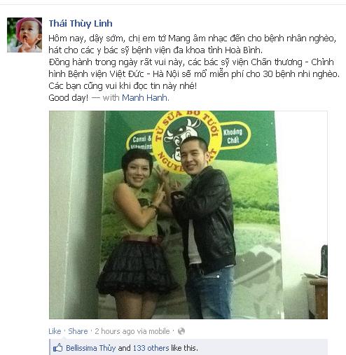 Thái Thùy Linh khoe ảnh làm từ thiện cùng Hoàng Hải 