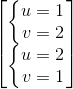 \begin{bmatrix} \left\{\begin{matrix} u=1\\v=2 \end{matrix}\right.\\\left\{\begin{matrix} u=2\\v=1 \end{matrix}\right. \end{bmatrix}