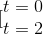 [\begin{matrix} t=0\\t=2 \end{matrix}