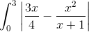 \int_{0}^{3}\left | \frac{3x}{4}-\frac{x^{2}}{x+1} \right |