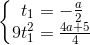\left\{\begin{matrix} t_{1}= -\frac{a}{2}\\ 9t_{1}^{2}=\frac{4a+5}{4} \end{matrix}\right.