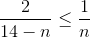\frac{2}{14-n}\leq \frac{1}{n}