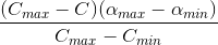 \frac{(C_{max}-C)(\alpha _{max}-\alpha _{min})}{C_{max}-C_{min}}