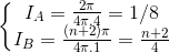 \left\{\begin{matrix} I_{A}=\frac{2\pi }{4\pi .4}= 1/8\\ I_{B}=\frac{(n+2)\pi }{4\pi .1}= \frac{n+2}{4} \end{matrix}\right.