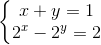 \left\{\begin{matrix} x+y=1\\2^{x}-2^{y}=2 \end{matrix}\right.