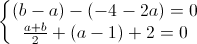 \left\{\begin{matrix}(b-a)-(-4-2a)=0\\\frac{a+b}{2}+(a-1)+2=0\end{matrix}\right.