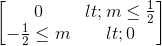 \begin{bmatrix}0< m\leq \frac{1}{2}\\-\frac{1}{2}\leq m< 0\end{bmatrix}