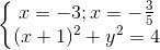 \left\{\begin{matrix} x=-3;x=-\frac{3}{5}\\(x+1)^{2}+y^{2}=4 \end{matrix}\right.