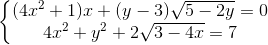 \left\{\begin{matrix} (4x^{2}+1)x+(y-3)\sqrt{5-2y}=0\\ 4x^{2}+y^{2}+2\sqrt{3-4x}=7 \end{matrix}\right.