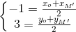 \left\{\begin{matrix} -1=\frac{x_{o}+x_{M'}}{2}\\3=\frac{y_{o}+y_{M'}}{2} \end{matrix}\right.