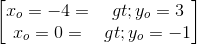 \begin{bmatrix} x_{o}=-4=>y_{o}=3\\x_{o}=0=>y_{o}=-1 \end{bmatrix}