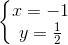 \left\{\begin{matrix} x=-1\\ y=\frac{1}{2} \end{matrix}\right.