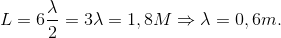 L=6\frac{\lambda }{2}=3\lambda =1,8M\Rightarrow \lambda =0,6m.