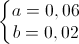 \left\{\begin{matrix}a=0,06\\b=0,02\end{matrix}\right.