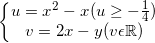 \small \left\{\begin{matrix} u=x^{2}-x(u\geq -\frac{1}{4})\\ v=2x-y(v \epsilon \mathbb{R}) \end{matrix}\right.