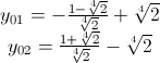 \begin{matrix}y_{01}=-\frac{1-\sqrt[4]{2}}{\sqrt[4]{2}}+\sqrt[4]{2}\\y_{02}=\frac{1+\sqrt[4]{2}}{\sqrt[4]{2}}-\sqrt[4]{2}\end{matrix}
