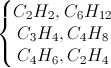 \left\{\begin{matrix}C_{2}H_{2},C_{6}H_{12}\\C_{3}H_{4},C_{4}H_{8}\\C_{4}H_{6},C_{2}H_{4}\end{matrix}\right.