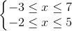 \left\{\begin{matrix} -3\leq x\leq 7\\-2\leq x\leq 5 \end{matrix}\right.