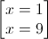 \begin{bmatrix}x=1\\x=9\end{bmatrix}