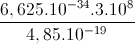 \frac{6,625.10^{-34}.3.10^{8}}{4,85.10^{-19}}