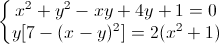 \left\{\begin{matrix}x^{2}+y^{2}-xy+4y+1=0\\y[7-(x-y)^{2}]=2(x^{2}+1)\end{matrix}\right.