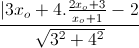 \frac{|3x_{o}+4.\frac{2x_{o}+3}{x_{o}+1}-2}{\sqrt{3^{2}+4^{2}}}