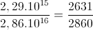 \frac{2,29.10^{15}}{2,86.10^{16}}=\frac{2631}{2860}