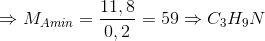 \Rightarrow M_{Amin}=\frac{11,8}{0,2}=59 \Rightarrow C_{3}H_{9}N