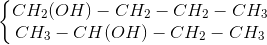 \left\{\begin{matrix} CH_{2}(OH)-CH_{2}-CH_{2}-CH_{3}\\ CH_{3}-CH(OH)-CH_{2}-CH_{3} \end{matrix}\right.
