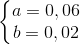 \left\{\begin{matrix} a=0,06\\ b=0,02 \end{matrix}\right.
