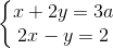 \left\{\begin{matrix} x+2y= 3a\\ 2x-y=2 \end{matrix}\right.