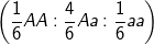 \fn_cm \small \left ( \frac{1}{6}AA : \frac{4}{6}Aa : \frac{1}{6}aa \right )
