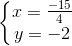 \left\{\begin{matrix} x = \frac{-15}{4}\\ y= -2 \end{matrix}\right.