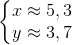 \left\{\begin{matrix} x\approx 5,3\\ y\approx 3,7 \end{matrix}\right.