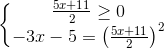 \left\{\begin{matrix} \frac{5x+11}{2}\geq 0\\ -3x-5 = \left ( \frac{5x+11}{2} \right )^{2} \end{matrix}\right.