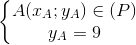 \left\{\begin{matrix} A(x_{A};y_{A})\in (P)\\ y_{A}=9 \end{matrix}\right.