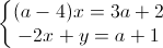 \left\{\begin{matrix}(a-4)x=3a+2\\-2x+y=a+1\end{matrix}\right.