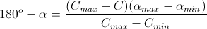180^{o}-\alpha =\frac{(C_{max}-C)(\alpha _{max}-\alpha _{min})}{C_{max}-C_{min}}