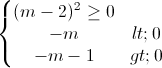 \left\{\begin{matrix}(m-2)^{2} \geq 0\\-m< 0\\-m-1> 0\end{matrix}\right.