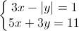 \left\{\begin{matrix}3x-|y|=1\\5x+3y=11\end{matrix}\right.