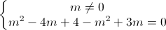 \left\{\begin{matrix}m\neq 0\\m^{2}-4m+4-m^{2}+3m=0\end{matrix}\right.