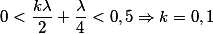 0<\frac{k\lambda }{2}+\frac{\lambda }{4}<0,5\Rightarrow k=0,1