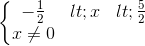 \left\{\begin{matrix} -\frac{1}{2}<x<\frac{5}{2}\\ x\neq 0 \end{matrix}\right.