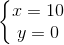 \left\{\begin{matrix} x=10\\ y=0 \end{matrix}\right.