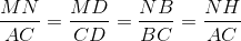 \frac{MN}{AC}=\frac{MD}{CD}=\frac{NB}{BC}=\frac{NH}{AC}